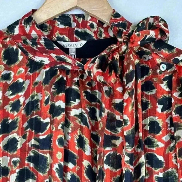 NWT Esqualo Leopard Print Tie Neck Blouse Red/Black Size‎ 6 Career Flirty - Picture 5 of 8